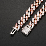 8mm Iced Out Bling CZ Miami Cuban Link Chain Charm Choker Necklace Pink Blue Trendy Fashion Necklace - Presidential Brand (R)