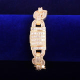 Cuban Baguette Zirconia Bracelet Chain Men's Trendy Cool Hip Hop Link Copper Bling Rock Jewelry 18mm - Presidential Brand (R)