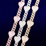 10mm Miami Cuban Chain With Heart Necklace For Women AAA Zircon Charm Men's Hip Hop Link Jewelry - Presidential Brand (R)