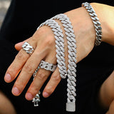2 Row 12mm Iced Out Neckalce Diamonds Cuban Link Chain 5A Cubic Zirconia Clasp Necklaces Link - Presidential Brand (R)