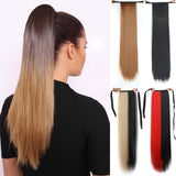 Long Straight Clip In Tail False Hair Ponytail Hairpiece With Hairpins Synthetic Pony Tail Extensions Black Brown Headwear - Presidential Brand (R)