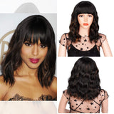 Stamped Glorious 14inches Natural Wave Wig Bob Red Wig With Bangs Synthetic Short Wigs for Women Heat Resistant Fiber Hair - Presidential Brand (R)
