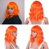 Stamped Glorious 14inches Natural Wave Wig Bob Red Wig With Bangs Synthetic Short Wigs for Women Heat Resistant Fiber Hair - Presidential Brand (R)