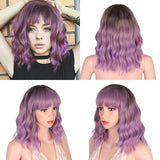 Stamped Glorious 14inches Natural Wave Wig Bob Red Wig With Bangs Synthetic Short Wigs for Women Heat Resistant Fiber Hair - Presidential Brand (R)