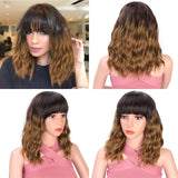 Stamped Glorious 14inches Natural Wave Wig Bob Red Wig With Bangs Synthetic Short Wigs for Women Heat Resistant Fiber Hair - Presidential Brand (R)