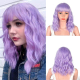 Stamped Glorious 14inches Natural Wave Wig Bob Red Wig With Bangs Synthetic Short Wigs for Women Heat Resistant Fiber Hair - Presidential Brand (R)