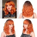 Stamped Glorious 14inches Natural Wave Wig Bob Red Wig With Bangs Synthetic Short Wigs for Women Heat Resistant Fiber Hair - Presidential Brand (R)