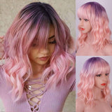 Stamped Glorious 14inches Natural Wave Wig Bob Red Wig With Bangs Synthetic Short Wigs for Women Heat Resistant Fiber Hair - Presidential Brand (R)