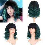 Stamped Glorious 14inches Natural Wave Wig Bob Red Wig With Bangs Synthetic Short Wigs for Women Heat Resistant Fiber Hair - Presidential Brand (R)