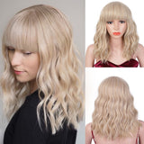 Stamped Glorious 14inches Natural Wave Wig Bob Red Wig With Bangs Synthetic Short Wigs for Women Heat Resistant Fiber Hair - Presidential Brand (R)