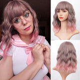 Stamped Glorious 14inches Natural Wave Wig Bob Red Wig With Bangs Synthetic Short Wigs for Women Heat Resistant Fiber Hair - Presidential Brand (R)