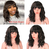 Stamped Glorious 14inches Natural Wave Wig Bob Red Wig With Bangs Synthetic Short Wigs for Women Heat Resistant Fiber Hair - Presidential Brand (R)