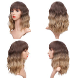 Stamped Glorious 14inches Natural Wave Wig Bob Red Wig With Bangs Synthetic Short Wigs for Women Heat Resistant Fiber Hair - Presidential Brand (R)