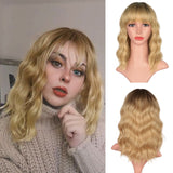 Stamped Glorious 14inches Natural Wave Wig Bob Red Wig With Bangs Synthetic Short Wigs for Women Heat Resistant Fiber Hair - Presidential Brand (R)