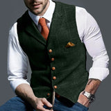 Mens Vest Notched Plaid Wool Herringbone Tweed Waistcoat Casual Formal Business Groomsman - Presidential Brand (R)