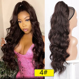 Vigorous Long Wavy Ponytail Hair Synthetic Drawstring Ponytail Clip in Hairpiece Black Wave Ponytail for Black Women - Presidential Brand (R)