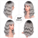 Stamped Glorious 14inches Natural Wave Wig Bob Red Wig With Bangs Synthetic Short Wigs for Women Heat Resistant Fiber Hair - Presidential Brand (R)