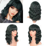 Stamped Glorious 14inches Natural Wave Wig Bob Red Wig With Bangs Synthetic Short Wigs for Women Heat Resistant Fiber Hair - Presidential Brand (R)