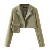 Vintage Pocket Blazer Long Sleeve Notch Collar Cropped Jacket Outwear - Presidential Brand (R)