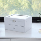 Watch Box 2 Layer 20 Slots Display Storage Case Organizer Holder Lockable with Glass Top Suit for Hairpin Cuff Link Brooches Etc - Presidential Brand (R)