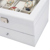 Watch Box 2 Layer 20 Slots Display Storage Case Organizer Holder Lockable with Glass Top Suit for Hairpin Cuff Link Brooches Etc - Presidential Brand (R)