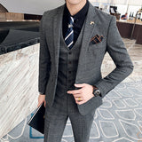 ( Jacket + Vest + Pants )  Plaid Casual Business Suit High-end Social Formal 3 Pcs Set