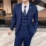 ( Jacket + Vest + Pants )  Plaid Casual Business Suit High-end Social Formal 3 Pcs Set