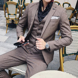 ( Jacket + Vest + Pants )  Plaid Casual Business Suit High-end Social Formal 3 Pcs Set
