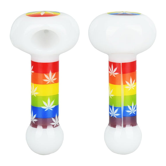 Pride Rainbow Hemp Leaf Glow Glass Spoon Pipe - 4.75