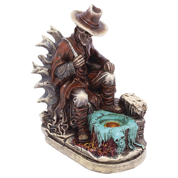Fujima Skeleton Cowboy Polyresin Incense or Tealight Holder - 8.25
