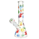 Rainbow Pride Leaf Beaker Glass Water Pipe - 10.25" / 14mm F