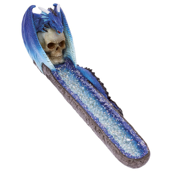 Fujima Blue Dragon on Skull Crystal  Incense Burner - 11
