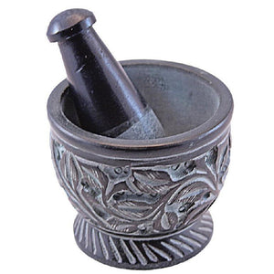 Carved Flower Soapstone Mortar & Pestle 3"x2.5"