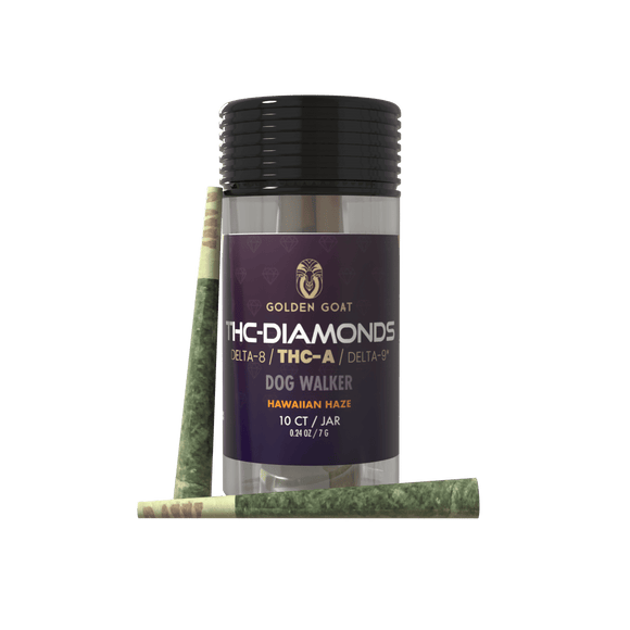 Golden Goat THC-A Diamond Pre-Rolls, 10ct - Dog Walker, Hawaiin Haze (Sativa)
