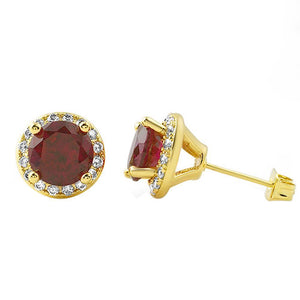 Gold Earrings Lab Ruby Micro Pave Halo - Presidential Brand (R)