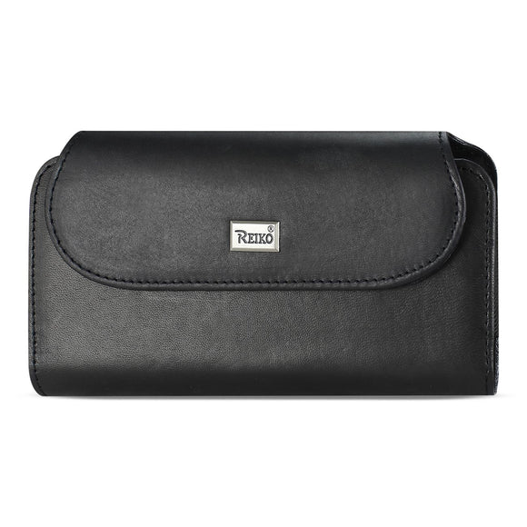Reiko Horizontal Genuine Leather Pouch iPhone 7 Plus/ 8 Plus With Card Holder In Black (6.62X3.46X0.68 Inches Plus) - Presidential Brand (R)