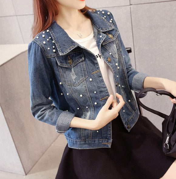 Womens Denim Jacket with Pearls - Presidential Brand (R)