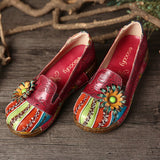 SOCOFY Retro Floral Embossed Genuine Leather Casual Slip On Platform Shoes - Presidential Brand (R)