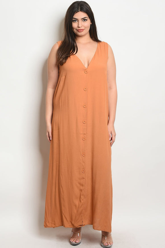 Women's Plus Size Apricot Sleeveless V-Neck Button Detail Maxi Dress(6 pcs/ Bundle) - Presidential Brand (R)