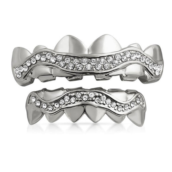 Grillz Silver Wavy Iced Out Set - Presidential Brand (R)