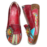 SOCOFY Retro Floral Embossed Genuine Leather Casual Slip On Platform Shoes - Presidential Brand (R)