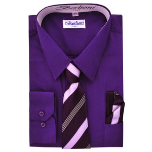 Boy's Dress Shirt/Necktie/Hanky N723-Purple - Presidential Brand (R)