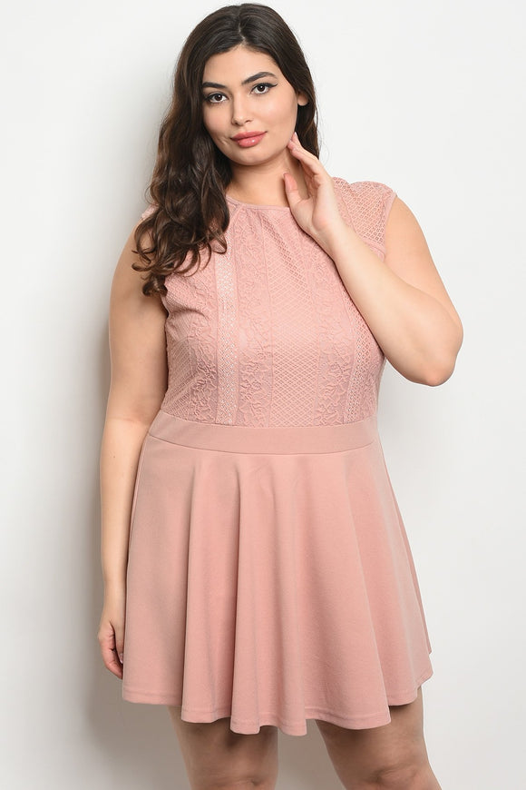 Women's Plus Size Mauve Sleeveless Round Neckline Lace Detail Skater Dress(6 pcs/ Bundle) - Presidential Brand (R)