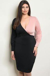 Women's Plus Size Black Blush Long Sleeve Color Block Wrap Dress(6 pcs/ Bundle) - Presidential Brand (R)