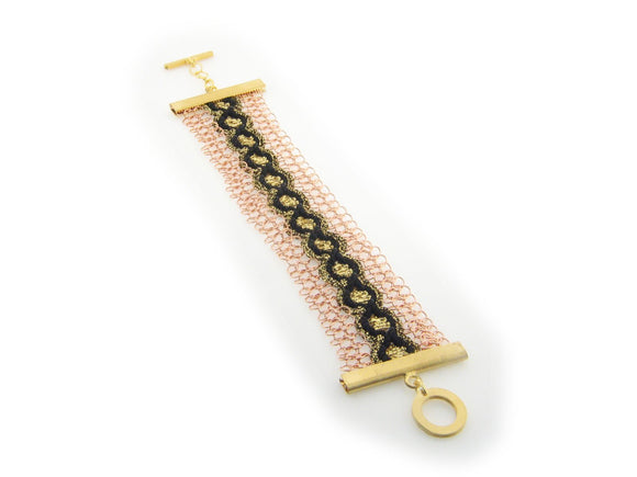 Handmade Rose Gold Sterling Silver Flower Mesh Bracelet, 7
