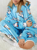 Women Cute Cartoon Penguin Print Oversized Fleece Lined Blanket Hoodie Sleepwear Robes - Presidential Brand (R)