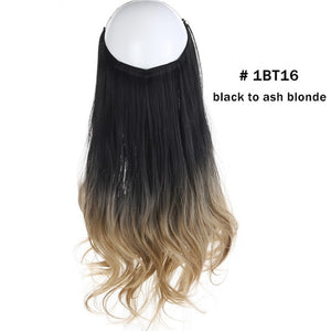 12‘’ 14" 16" 18" Wave Halo Hair Extensions Invisible Ombre Bayalage Synthetic Natural Flip Hidden Secret Wire Crown Grey Pink - Presidential Brand (R)