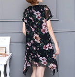 Womens Uneven Short Sleeve Floral Dress - Presidential Brand (R)