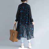 Womens Uneven Long Chiffon Shirt in Black - Presidential Brand (R)