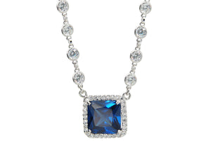 Royal Sapphire CZ Square Pendant on CZ by the Yard Chain Necklace, Length: 15-16 Inches - Presidential Brand (R)